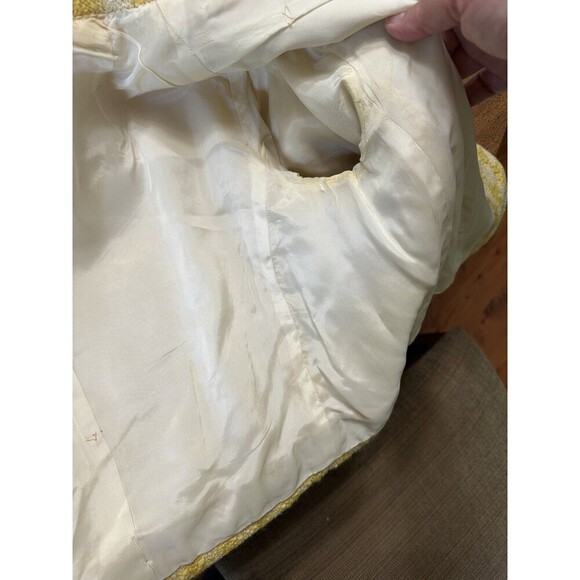 Jacques Tiffeau Vintage Wool Skirt Suit Jackie Kennedy Sz M White Yellow Check - Picture 16 of 16